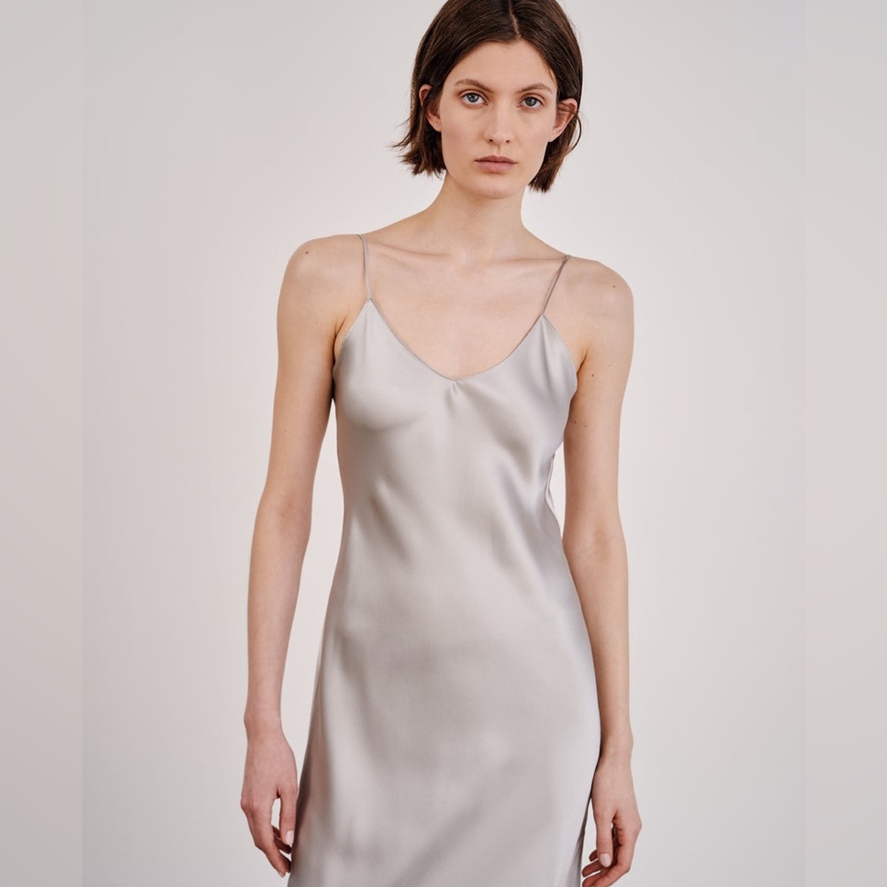 Nili Lotan Cami Slip Dress Silver, Size S NWT